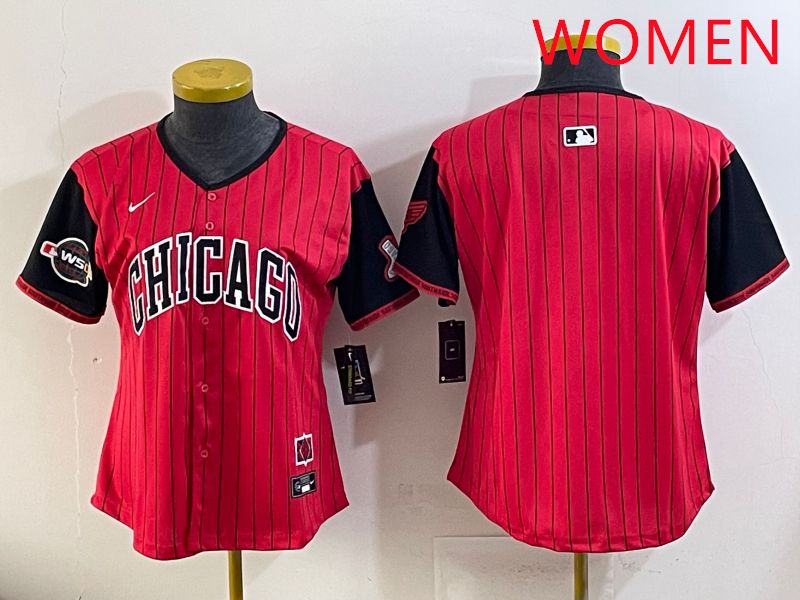 Women Chicago White Sox Blank Red Stripe Joint Name Nike 2025 MLB Jersey style 2